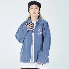 Men Denim Coat Jean Jackets Letter Embroidery Washed Do the Old Cowboy Coat Men Loose Lapels Denim Clothes Jacket