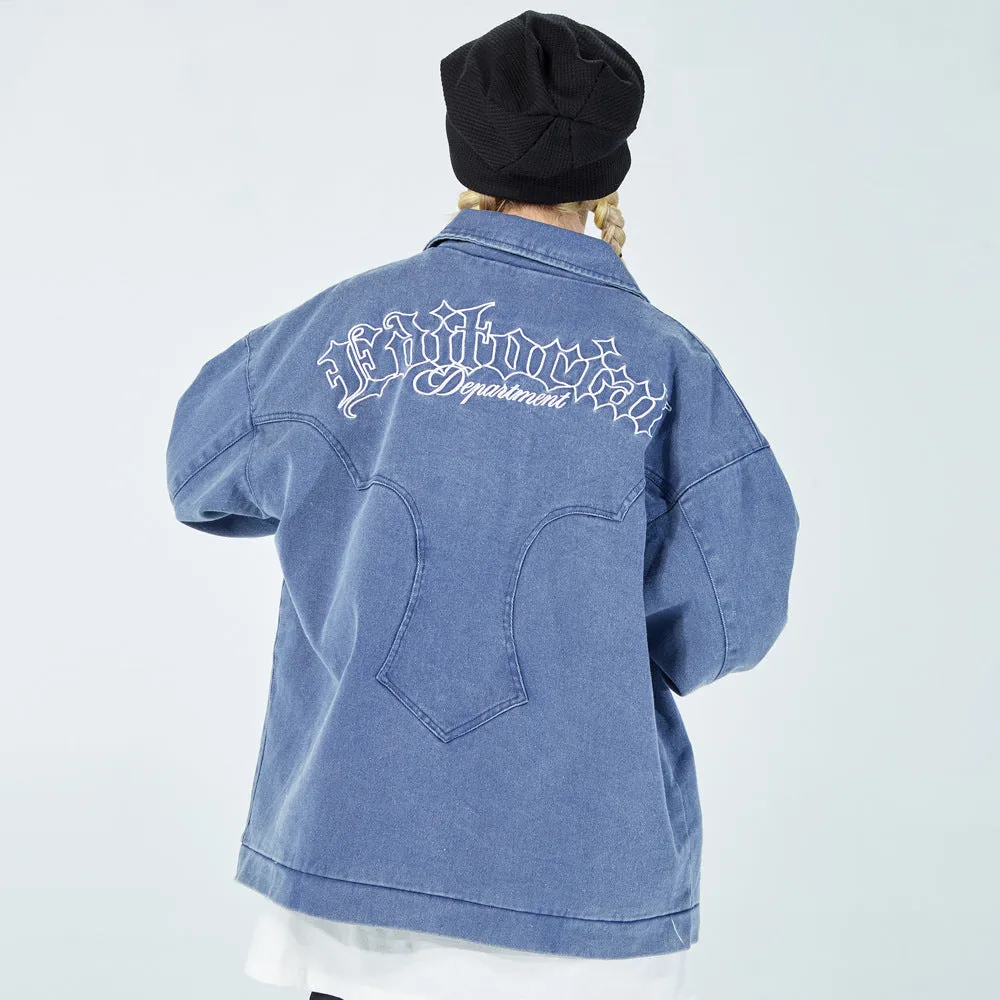 Men Denim Coat Jean Jackets Letter Embroidery Washed Do the Old Cowboy Coat Men Loose Lapels Denim Clothes Jacket