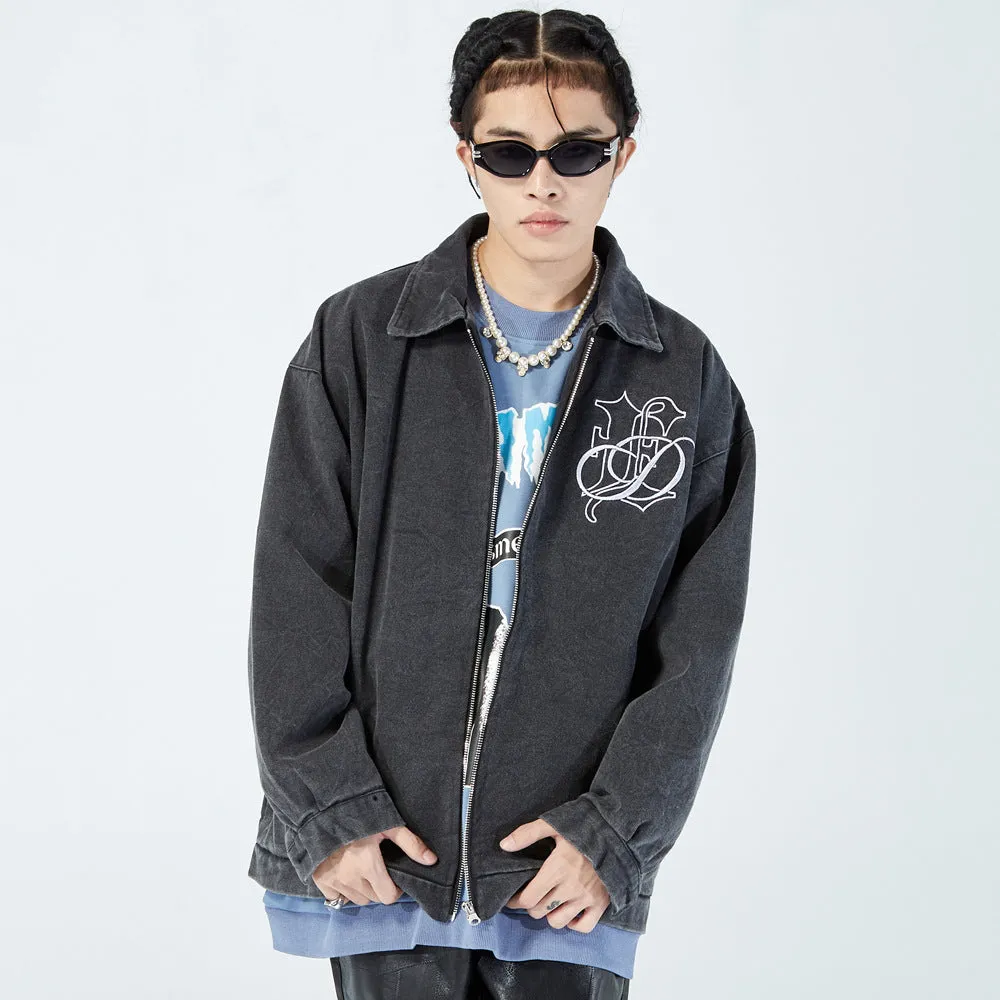Men Denim Coat Jean Jackets Letter Embroidery Washed Do the Old Cowboy Coat Men Loose Lapels Denim Clothes Jacket