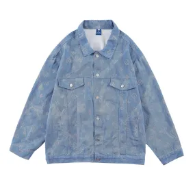 Men Denim Coat Jean Jackets Letter Rhinestone Denim Coat Men's Loose Lapels Jacket Vintage Denim Jacket