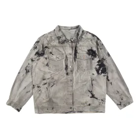 Men Denim Coat Jean Jackets Ripped Distressed Tie-Dyed Denim Jacket Men's Polo Collar Jacket Vintage Denim Jacket