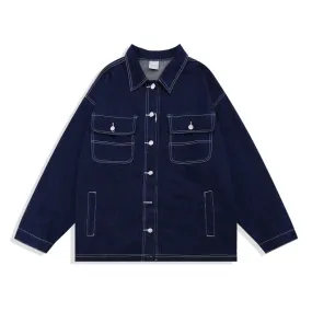 Men Denim Coat Jean Jackets Solid Color Denim Jacket Men Loose Lapels Shirt Style Jacket Denim Coat