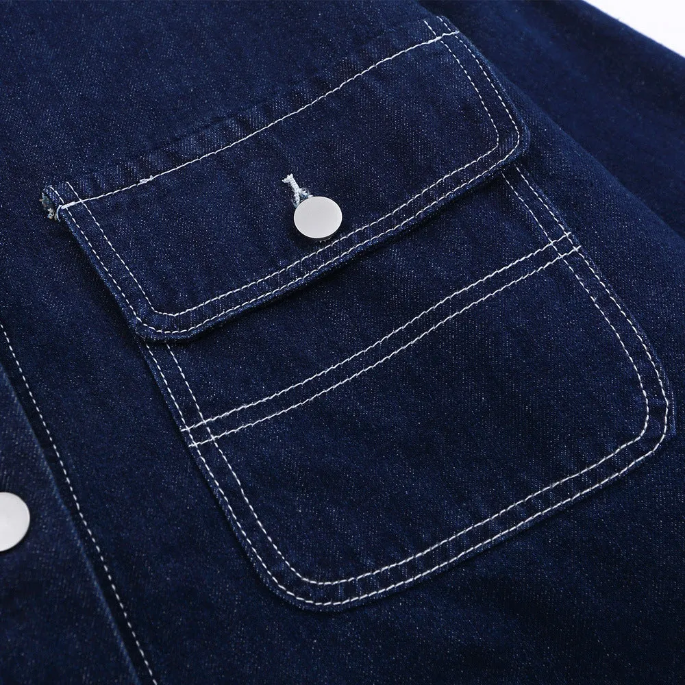Men Denim Coat Jean Jackets Solid Color Denim Jacket Men Loose Lapels Shirt Style Jacket Denim Coat