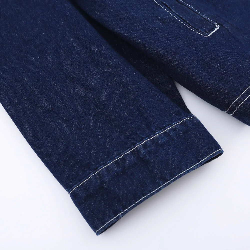 Men Denim Coat Jean Jackets Solid Color Denim Jacket Men Loose Lapels Shirt Style Jacket Denim Coat