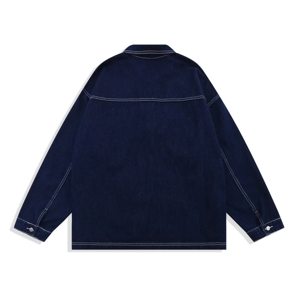 Men Denim Coat Jean Jackets Solid Color Denim Jacket Men Loose Lapels Shirt Style Jacket Denim Coat
