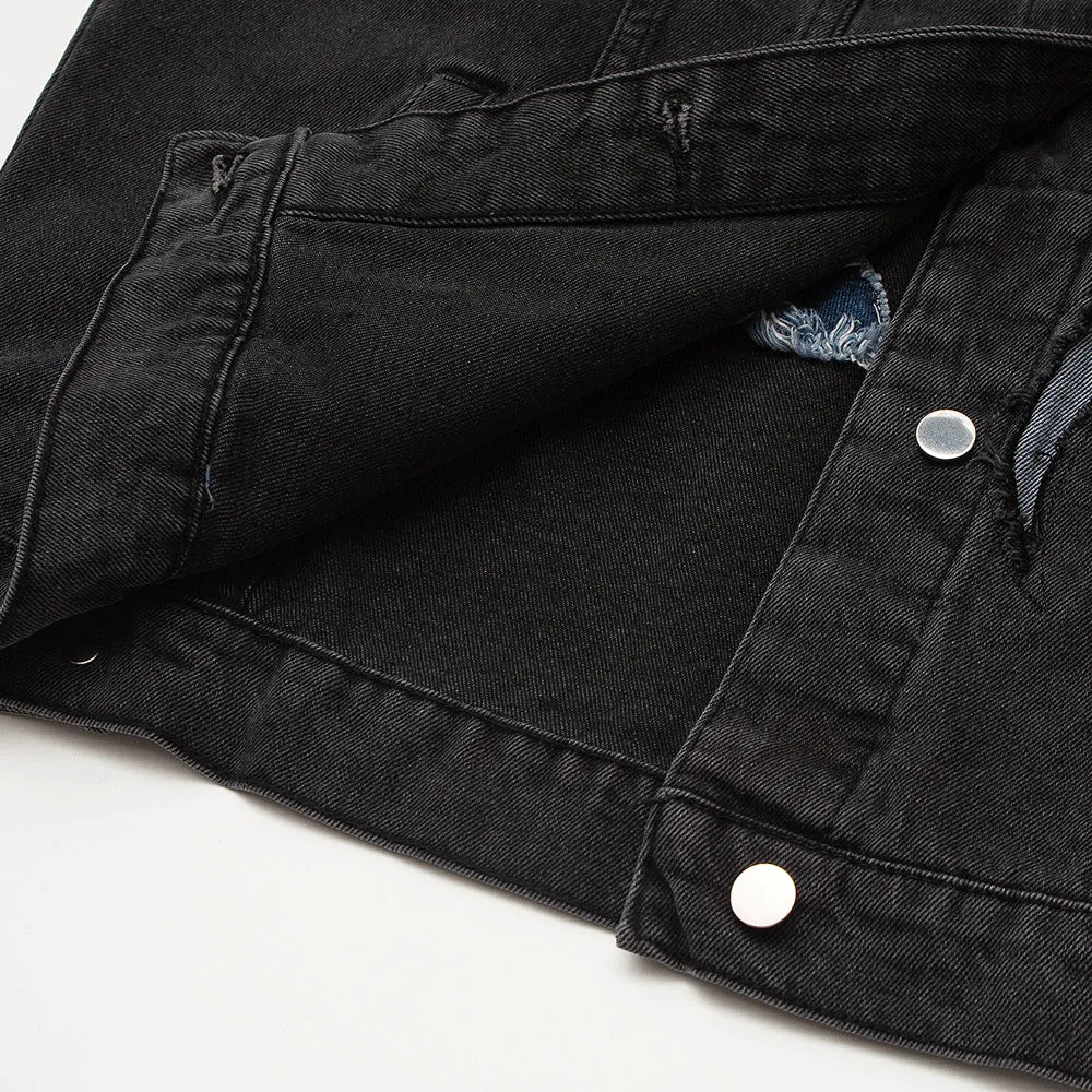 Men Denim Coat Jean Jackets Stitching Ripped Do the Old Cowboy Coat Men's Loose Lapels Jacket Punk Jeans