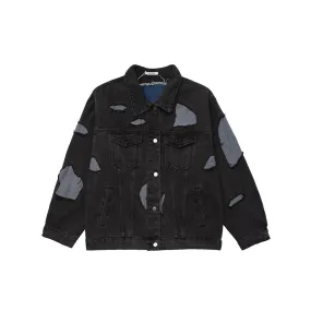 Men Denim Coat Jean Jackets Stitching Ripped Do the Old Cowboy Coat Men's Loose Lapels Jacket Punk Jeans