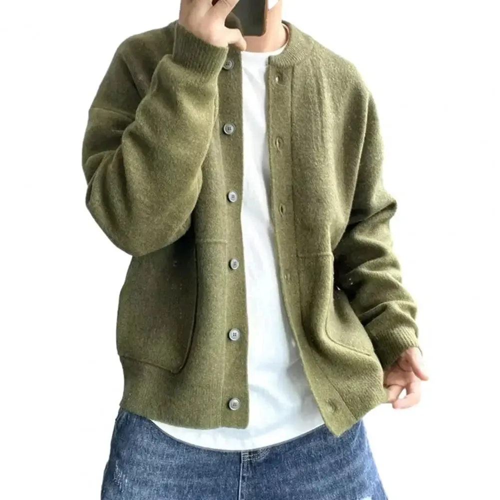Men's Knitted Wool Cardigan Sweater Round Neck