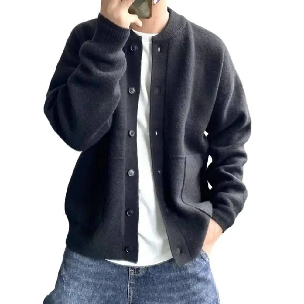 Men's Knitted Wool Cardigan Sweater Round Neck