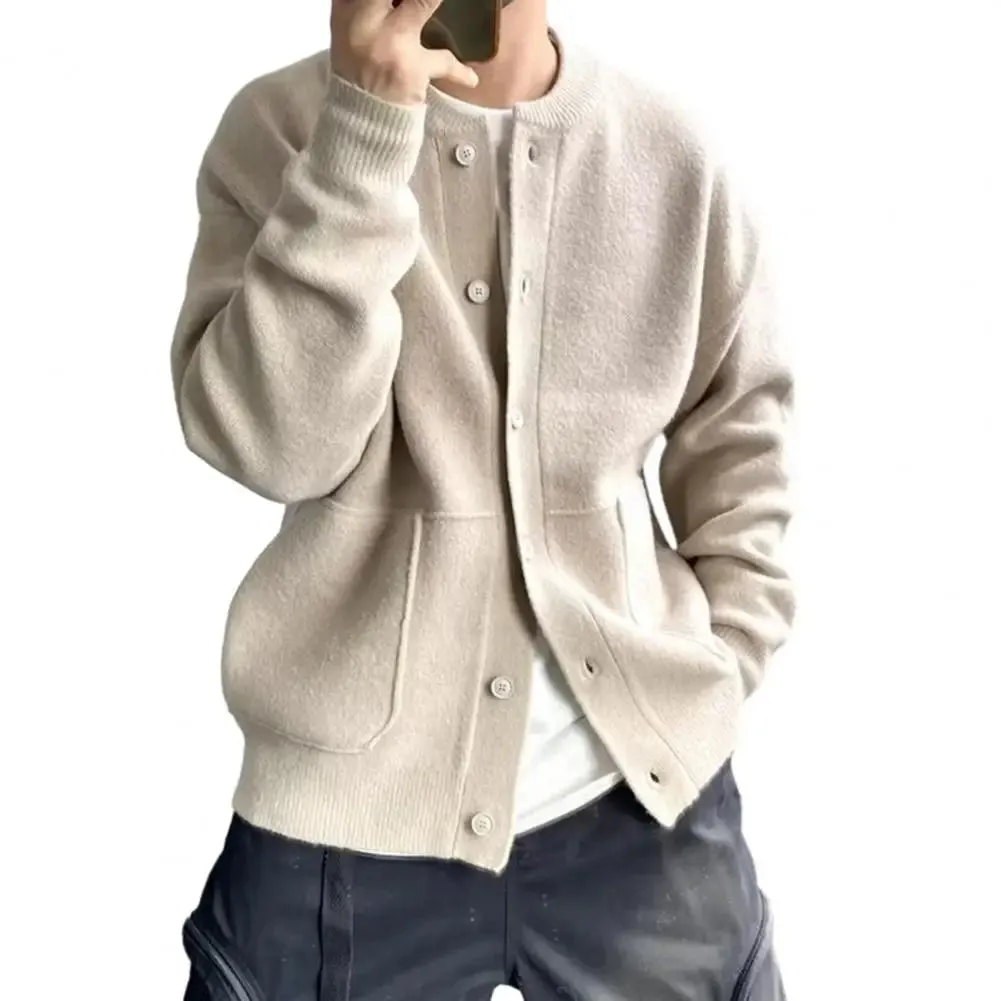 Men's Knitted Wool Cardigan Sweater Round Neck