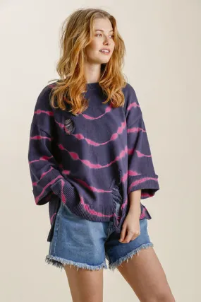 Midnight Tie-Dye Distressed Sweater