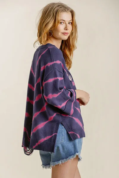 Midnight Tie-Dye Distressed Sweater