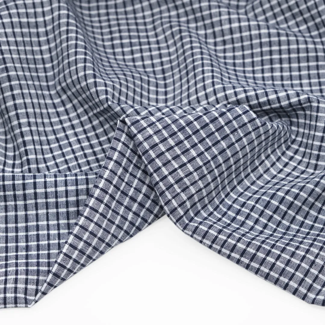 Mini Plaid Lightweight Handwoven Cotton - Navy/White