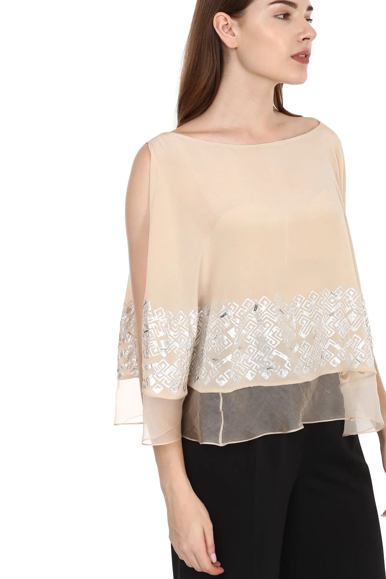 Nude Top With Silver Detailing