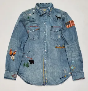 Nwt Polo Ralph Lauren Denim Embroidered Art L/S Button Up
