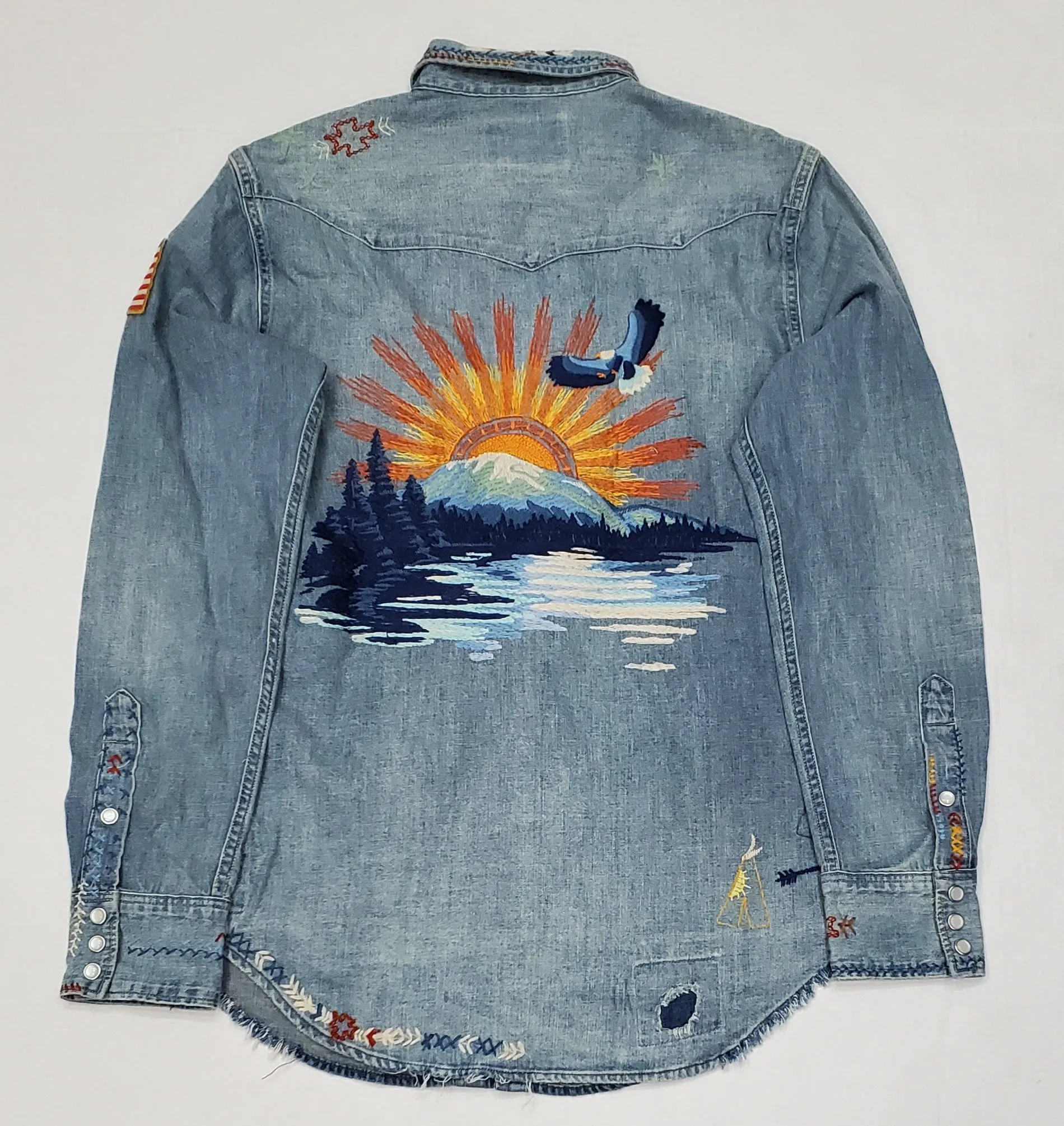 Nwt Polo Ralph Lauren Denim Embroidered Art L/S Button Up