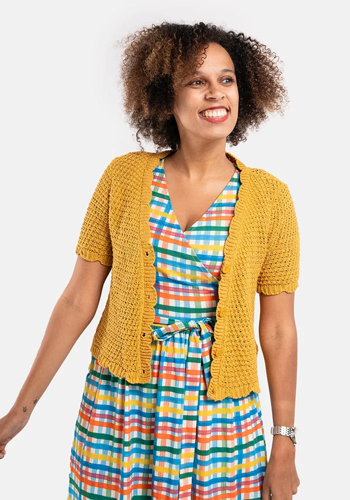 Ochre Scallop Short Sleeve Cardigan