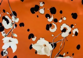 Painterly Floral Cream & Pumpkin Silk Georgette (Made in Italy)