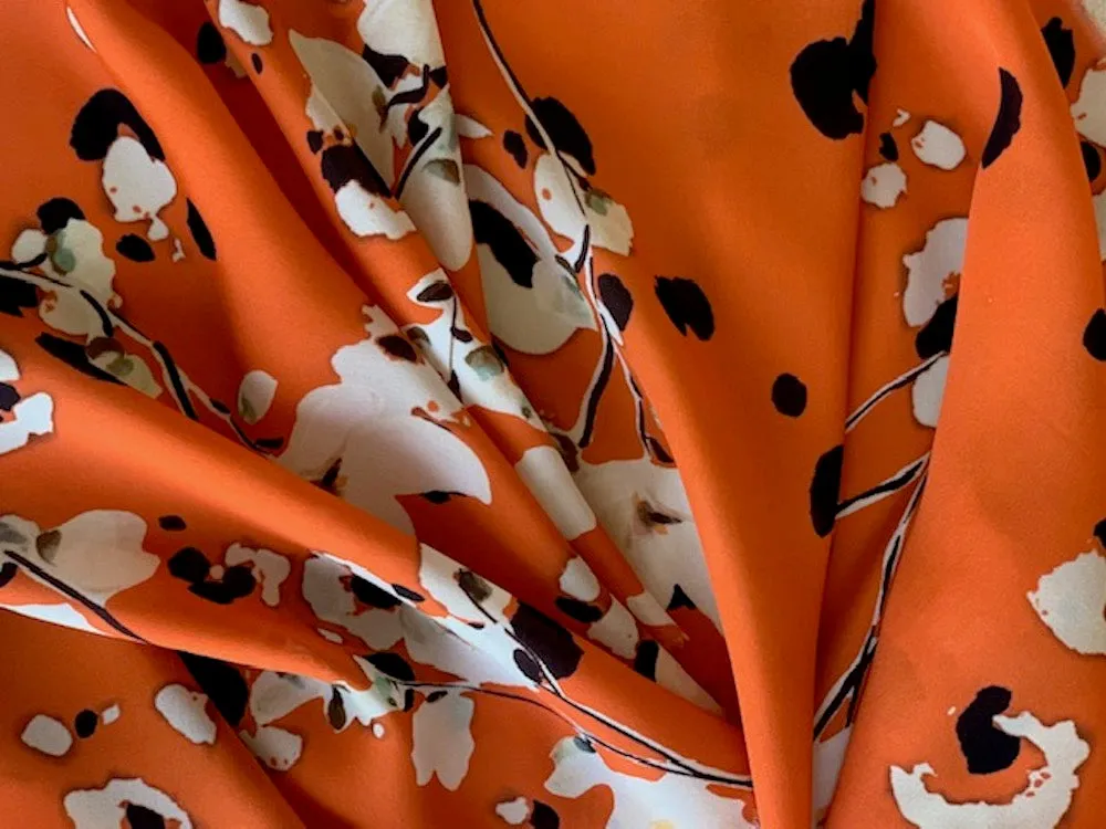 Painterly Floral Cream & Pumpkin Silk Georgette (Made in Italy)