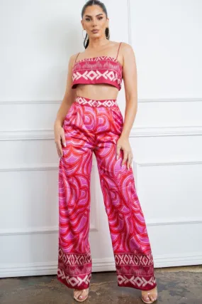 Pink Bandeau Top Pant Set