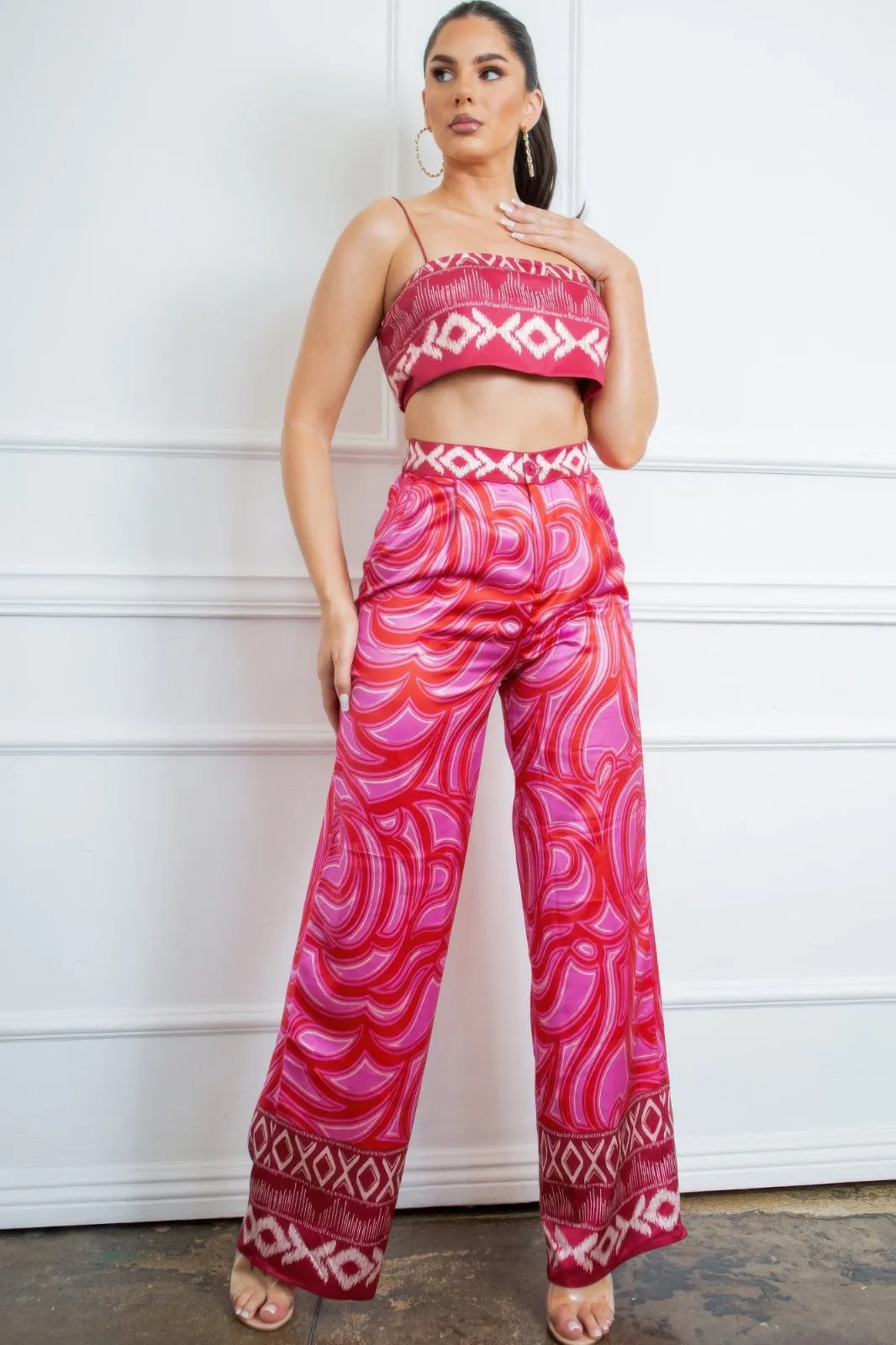 Pink Bandeau Top Pant Set