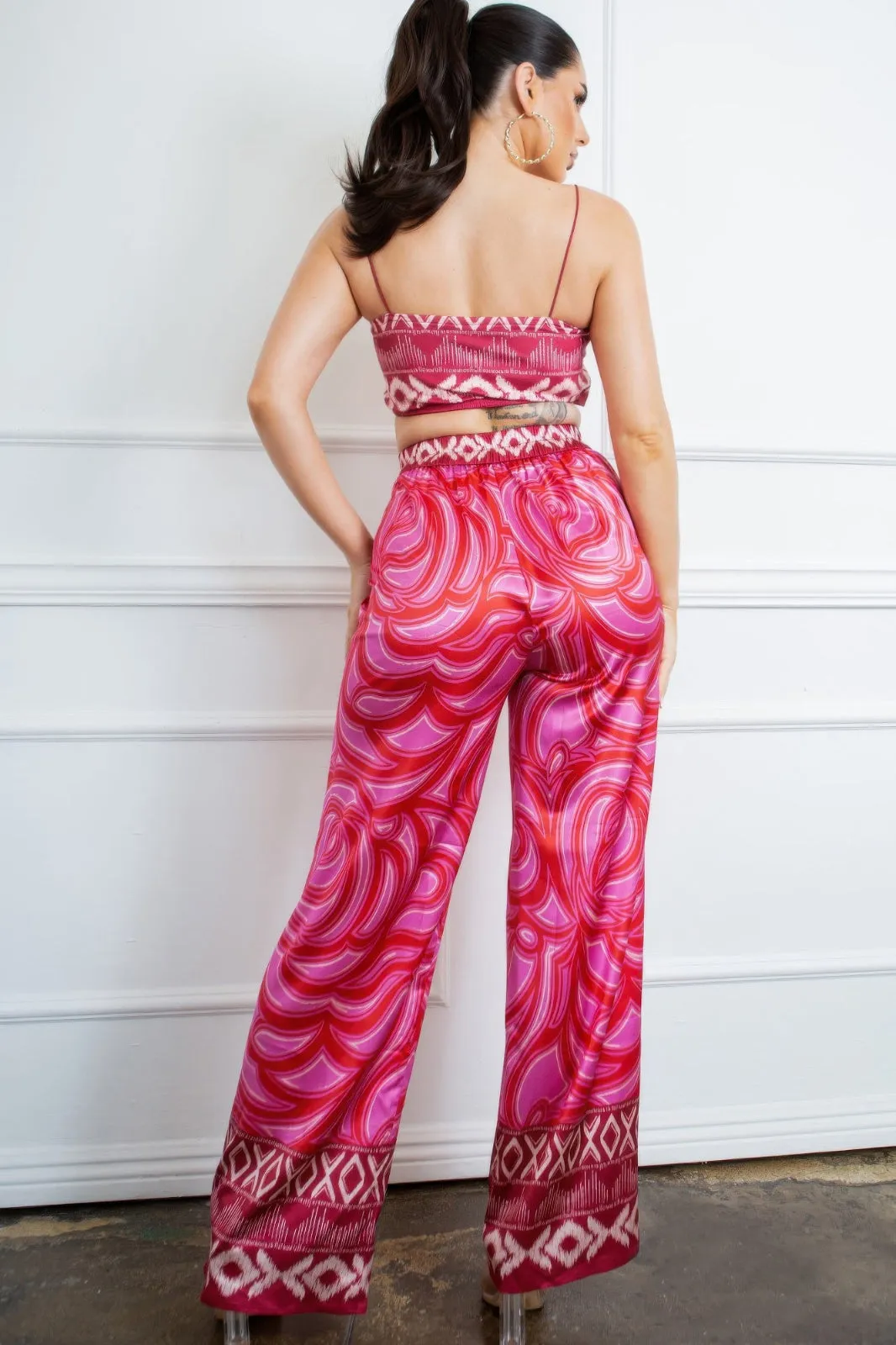 Pink Bandeau Top Pant Set