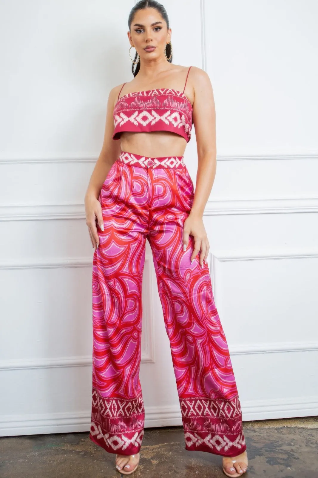 Pink Bandeau Top Pant Set