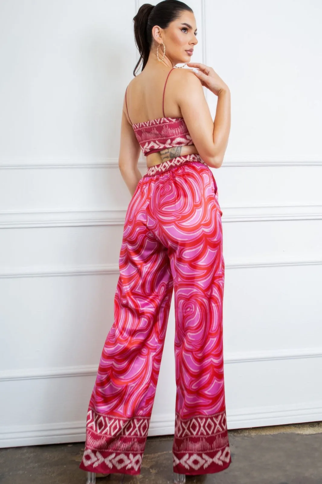 Pink Bandeau Top Pant Set