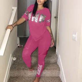 PINK Sweat Suits Short Sleeve Tee Shirt AVAILABLE IN PLUS SIZE
