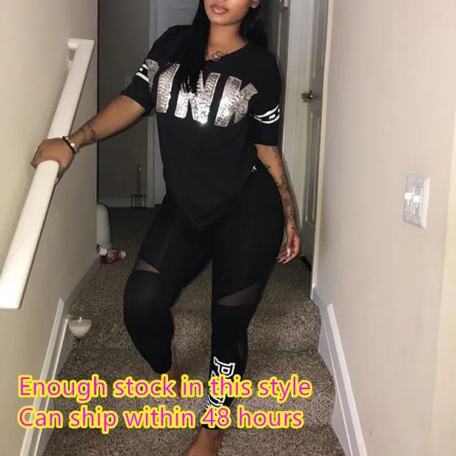PINK Sweat Suits Short Sleeve Tee Shirt AVAILABLE IN PLUS SIZE