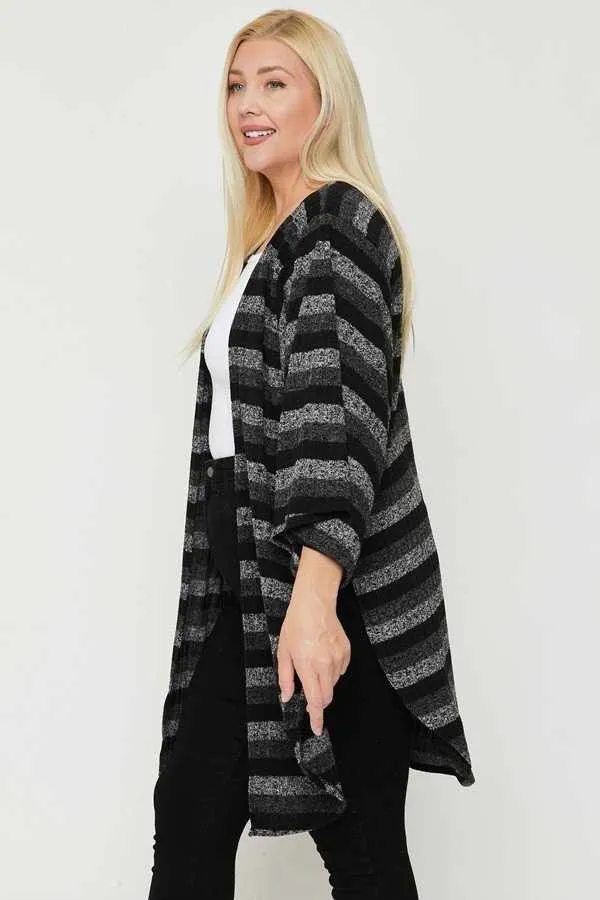 Plus Size Multi-color Striped Black Cardigan