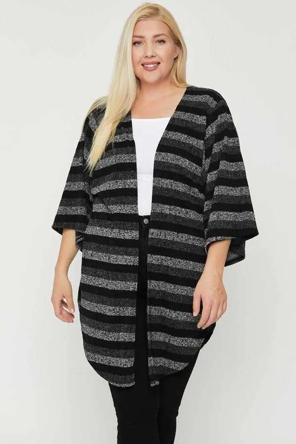 Plus Size Multi-color Striped Black Cardigan