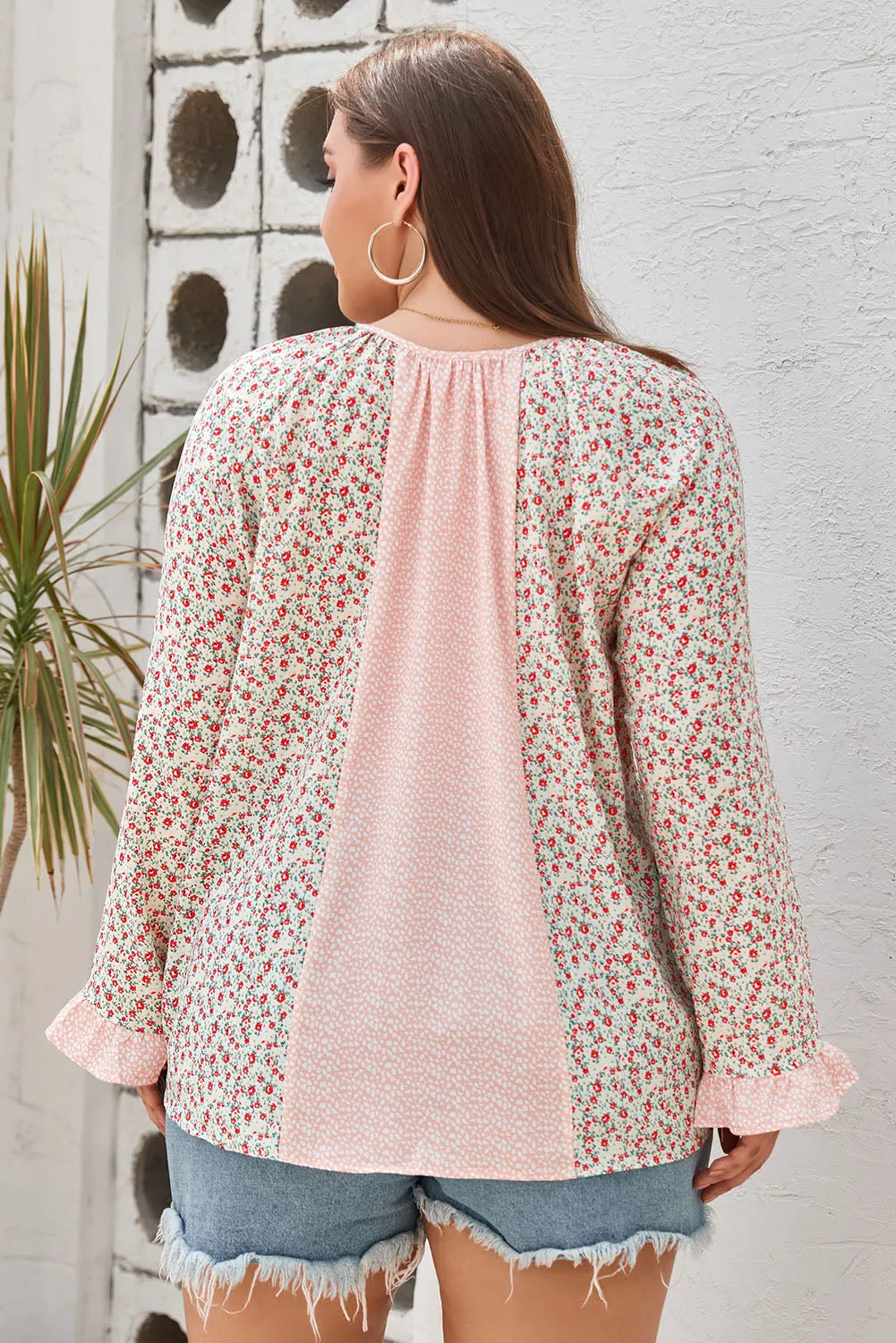 Plus Size Tassel Tie Flounce Sleeve Blouse | Boho Flirty Flowy Top