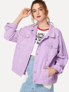 Ripped Drop Shoulder Denim Jacket