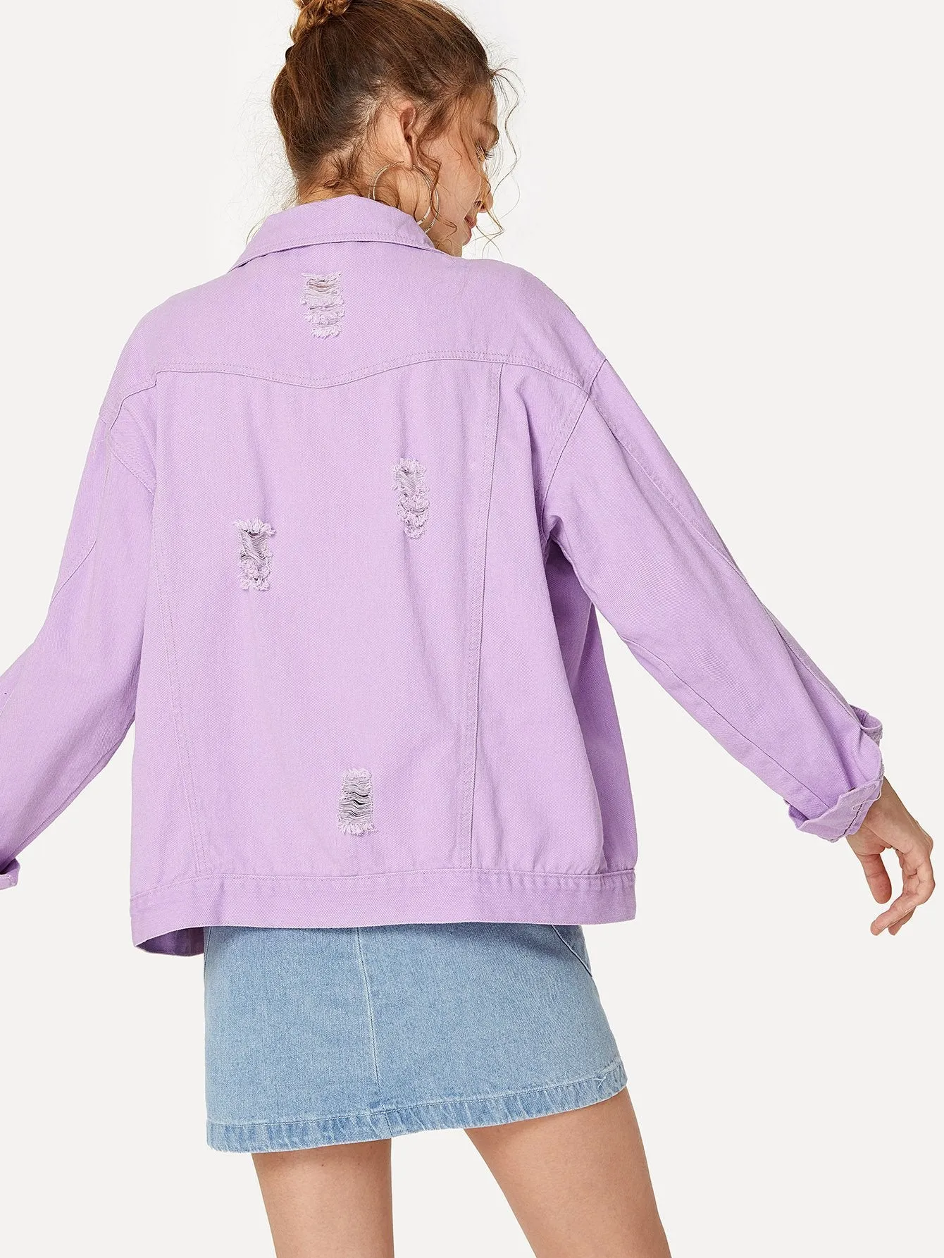 Ripped Drop Shoulder Denim Jacket