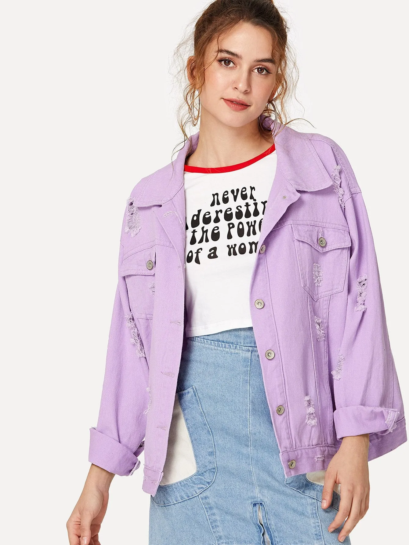 Ripped Drop Shoulder Denim Jacket