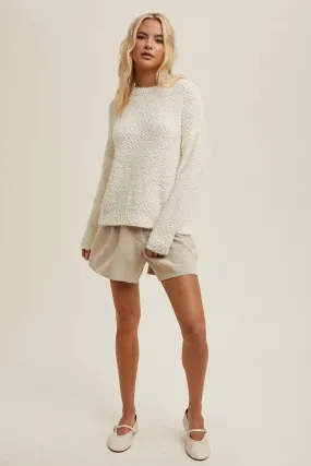 SEQUIN DETAIL RELAXED CROP POPCORN SWEATER