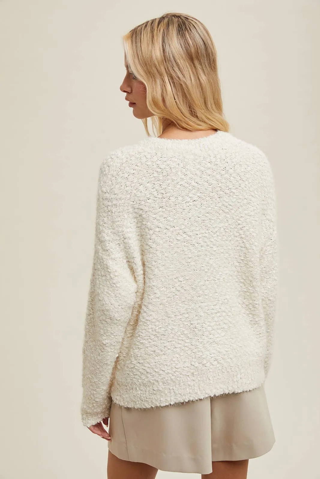 SEQUIN DETAIL RELAXED CROP POPCORN SWEATER