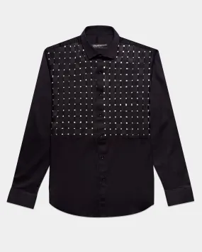 Severine Men's Black Woven Panel Artisan Edition Dress Shirt