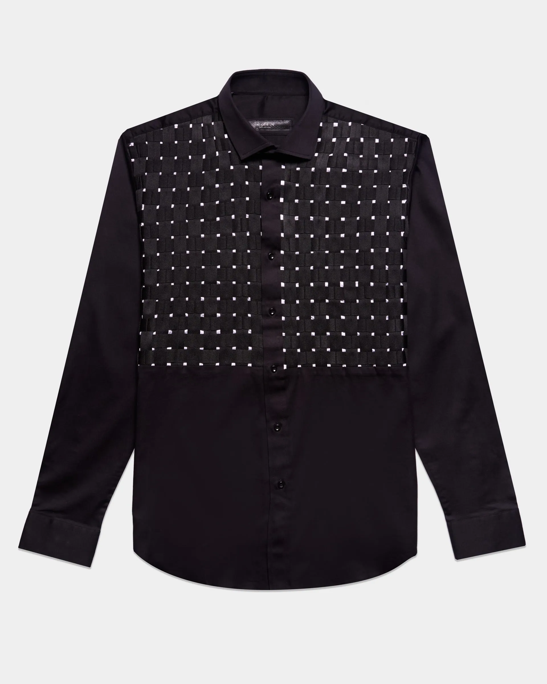 Severine Men's Black Woven Panel Artisan Edition Dress Shirt