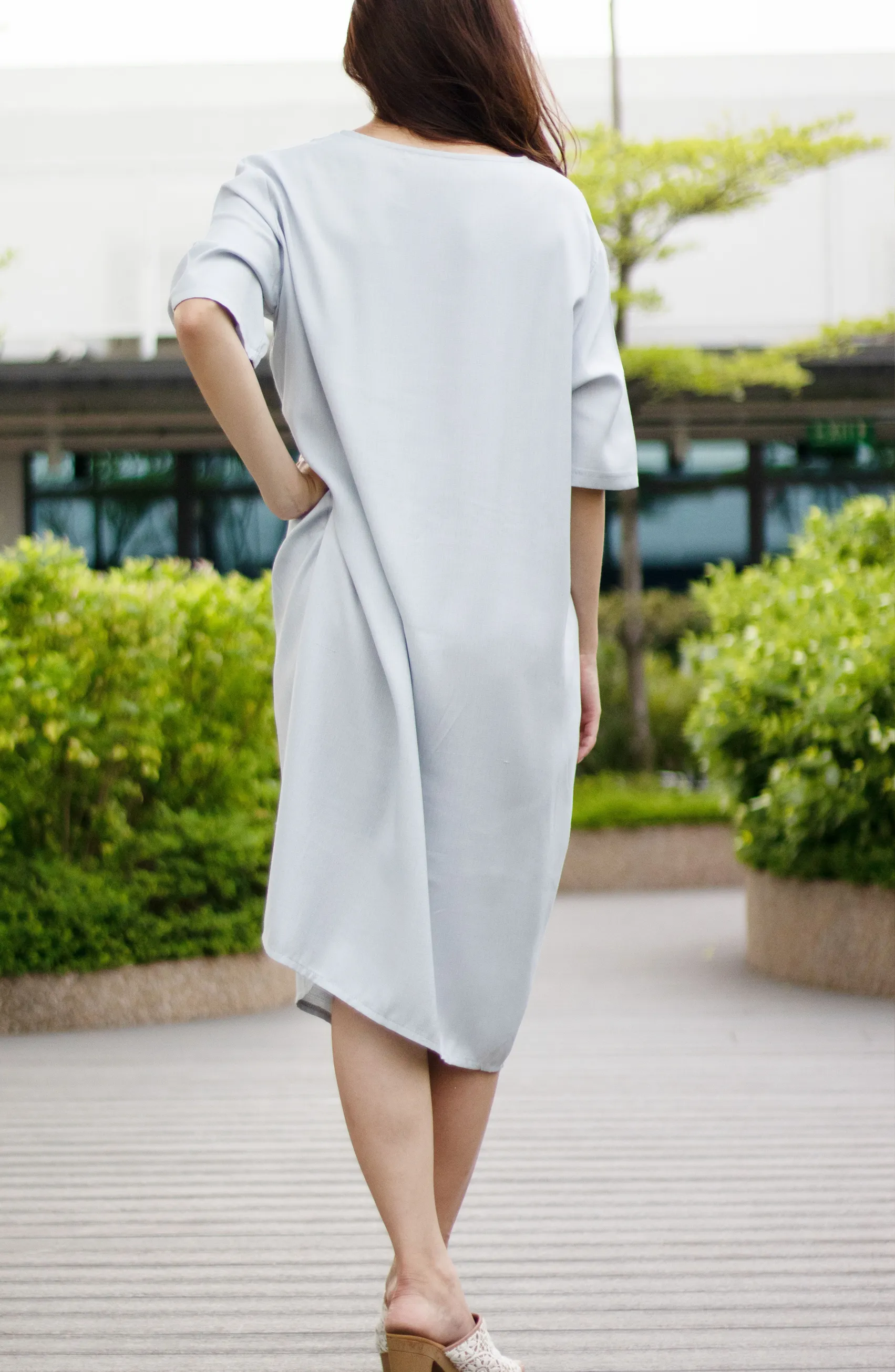 Soft Comfy Oversized Baby Blue T-Shirt Silk Linen Pleat Dress
