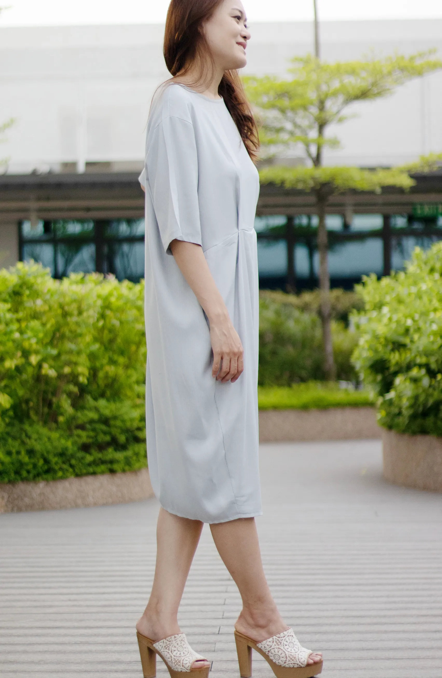 Soft Comfy Oversized Baby Blue T-Shirt Silk Linen Pleat Dress