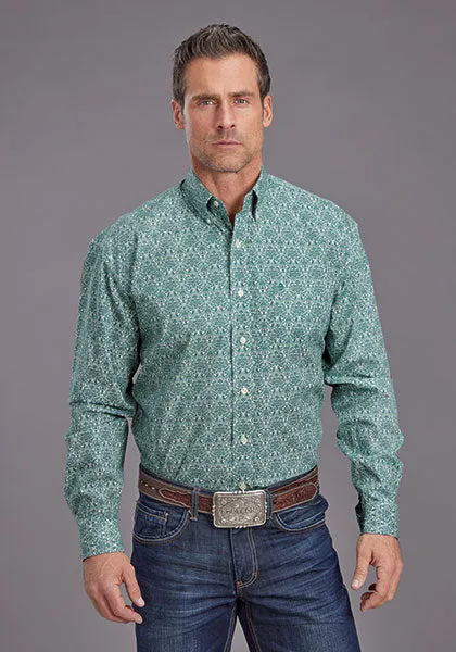 Stetson Men's Wallpaper Medallion Western Button Down Shirt in Green