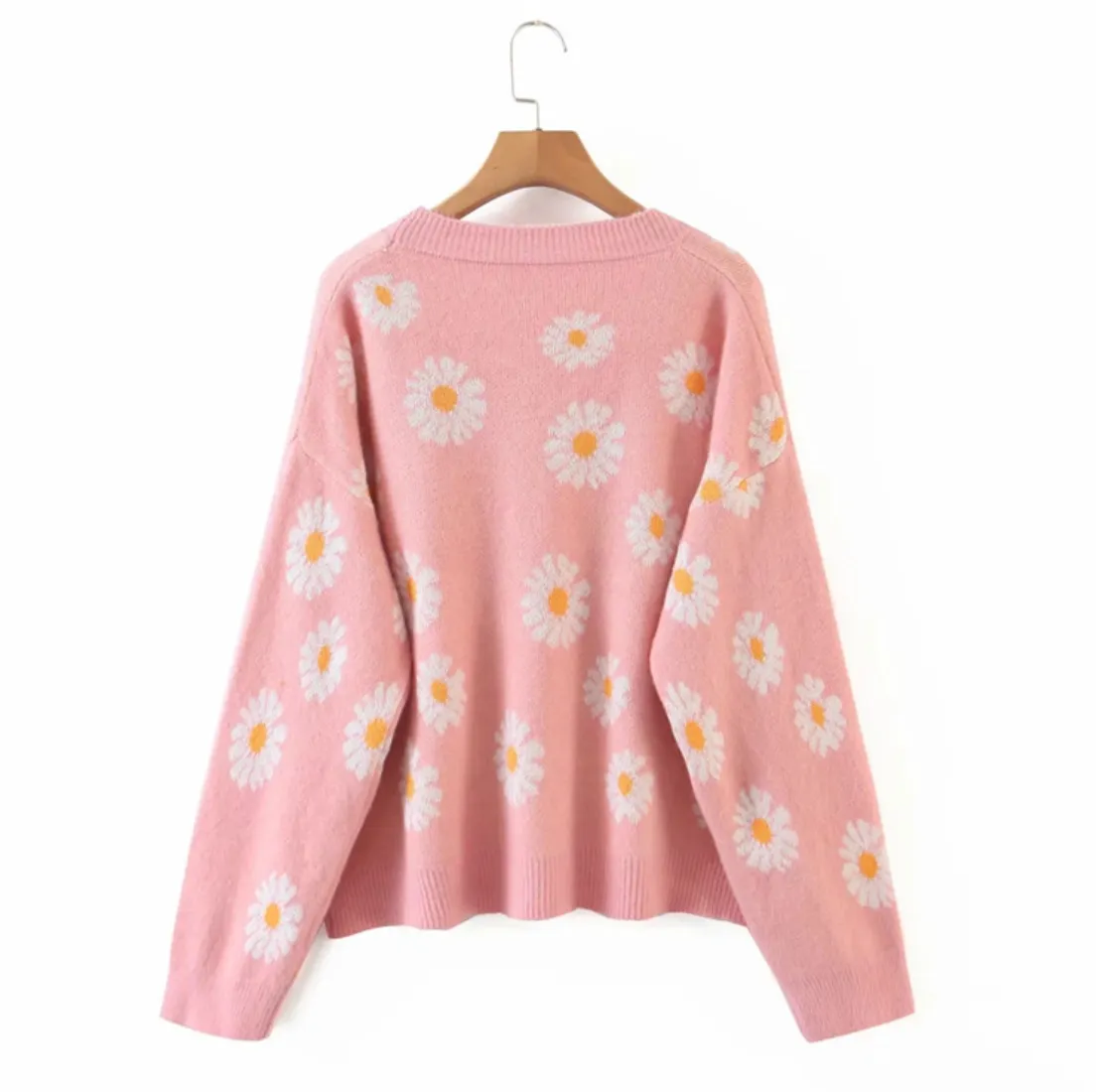 V-Neck Floral Print Cardigan Sweater