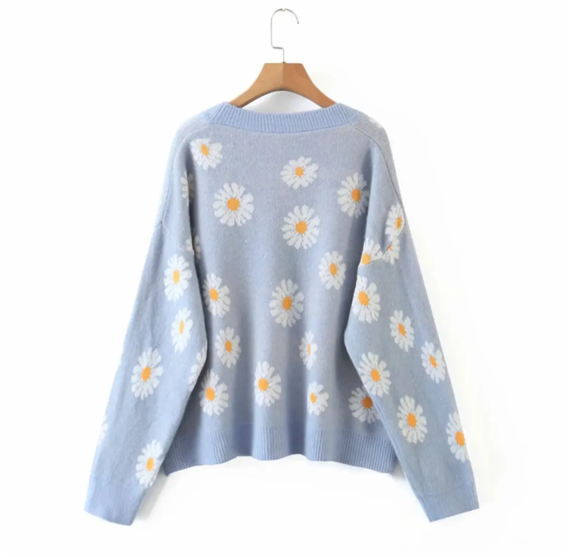 V-Neck Floral Print Cardigan Sweater