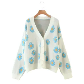 V-Neck Floral Print Cardigan Sweater