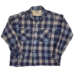 Vintage Personality Sportswear "Blue Plaid" Wool Loop Collar Shirt