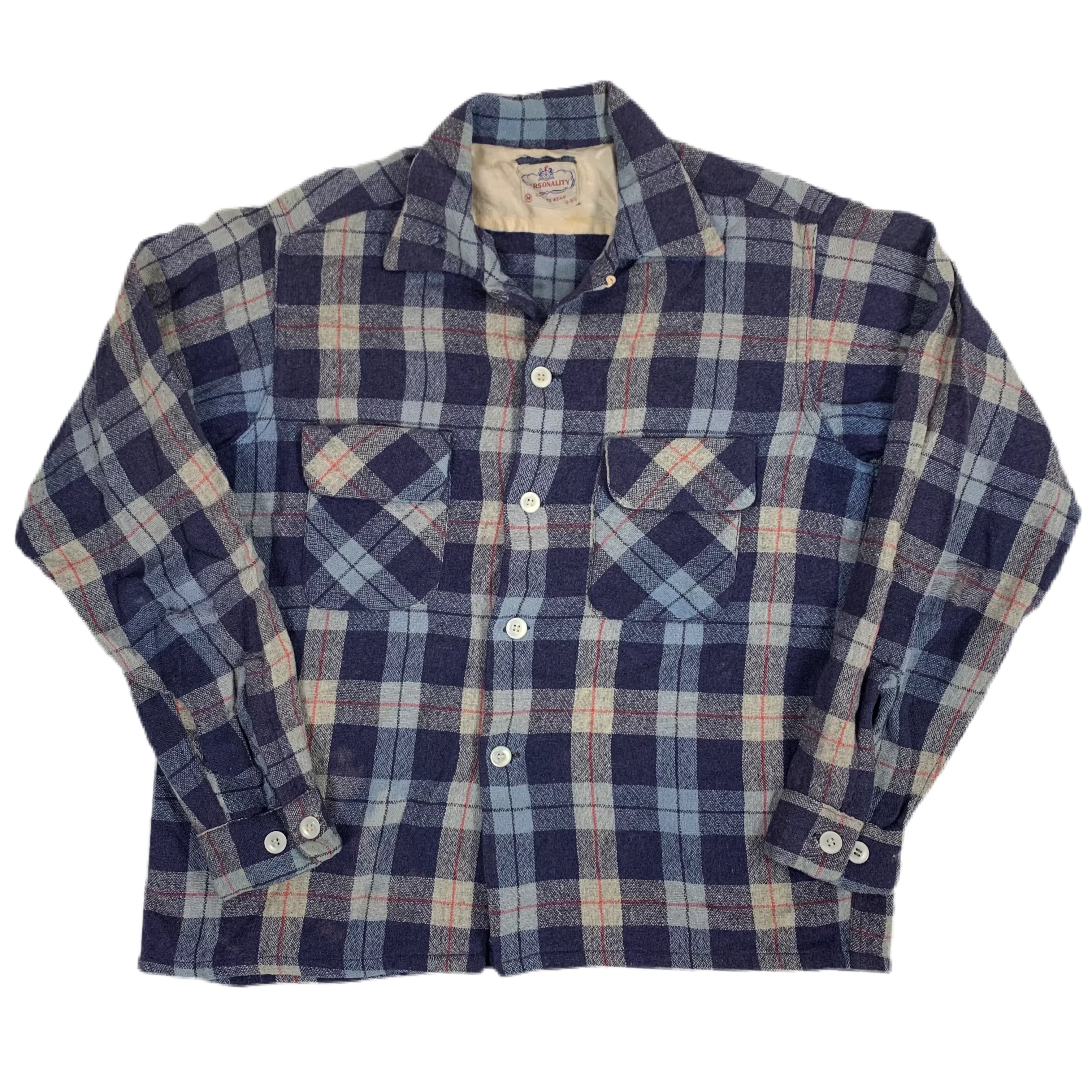Vintage Personality Sportswear "Blue Plaid" Wool Loop Collar Shirt