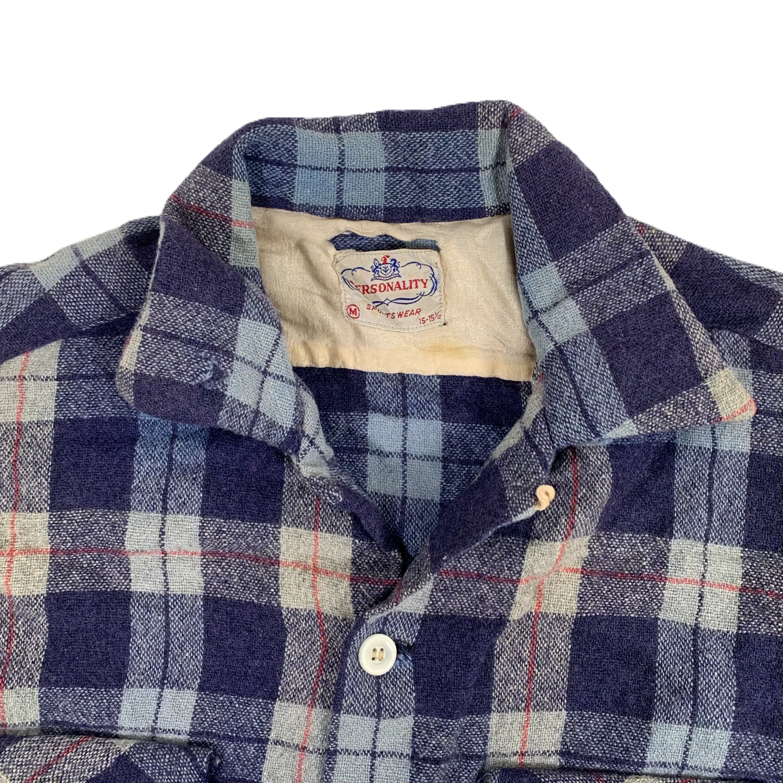 Vintage Personality Sportswear "Blue Plaid" Wool Loop Collar Shirt