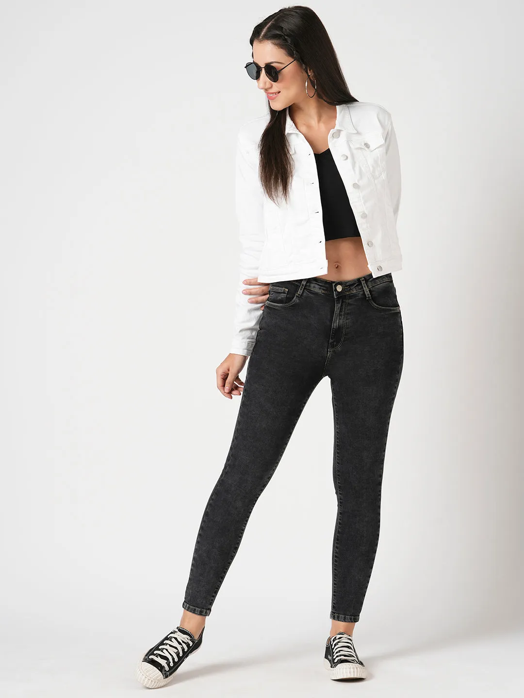 Women White Solid Long Sleeves Jacket
